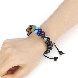 8mm Chakras Silver Bracelet 7 Chakras Healing Crystals Bracelet Yoga Stone Beads